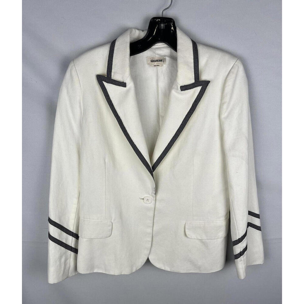 $438 Zadig & Voltaire Victor Blazer Jacket Cotton Light Cream Size 36 S